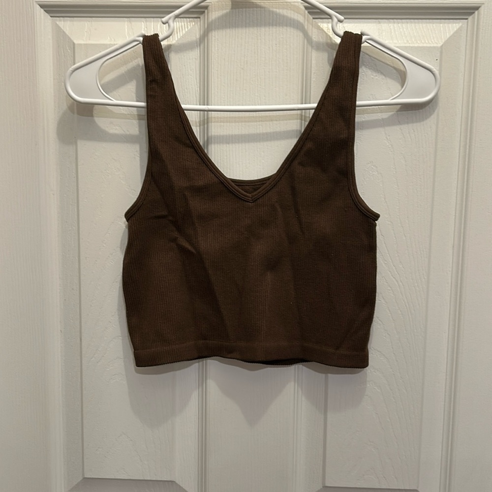AEROPOSTALE Brown Ribbed Sleeveless Cropped Top SIZE:Medium